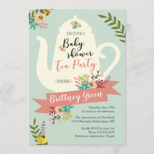 Uitnodiging tot Baby shower van de Tea Party