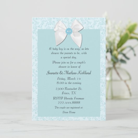 Uitnodiging tot Baby shower van de zoete blauwe pa (Staand voorkant)