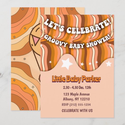 Uitnodiging tot Baby shower van Groovy (Voorkant / Achterkant)