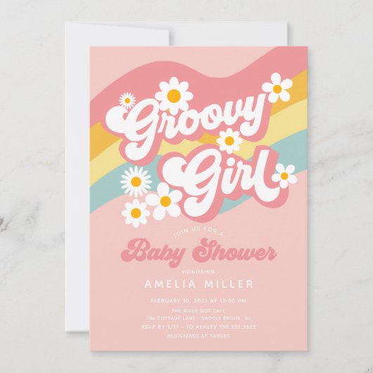 Uitnodiging tot Baby shower van Groovy Girl (Voorkant)