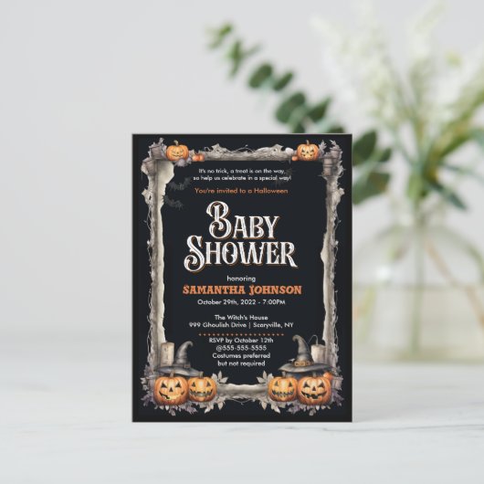 Uitnodiging tot Baby shower van Halloween (Staand voorkant)