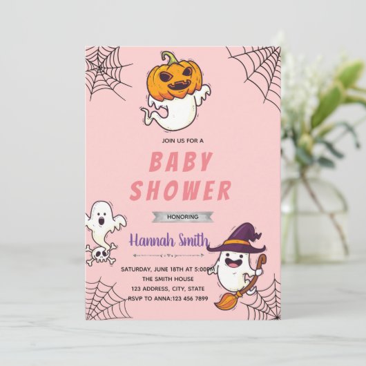 Uitnodiging tot baby shower van halloween (Staand voorkant)