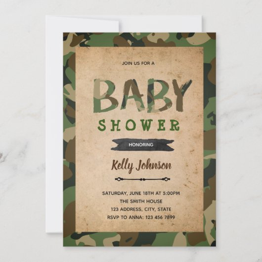 Uitnodiging tot baby shower van het leger van Camo (Voorkant)