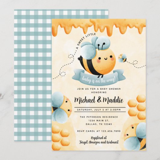 Uitnodiging tot Baby shower van Honey Bee (Voorkant / Achterkant)