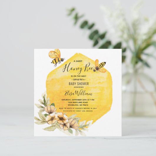Uitnodiging tot Baby shower van Honey Bee (Staand voorkant)