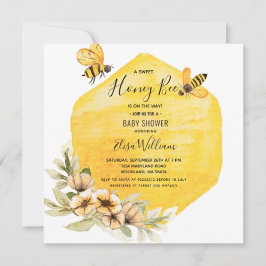 Uitnodiging tot Baby shower van Honey Bee (Voorkant)