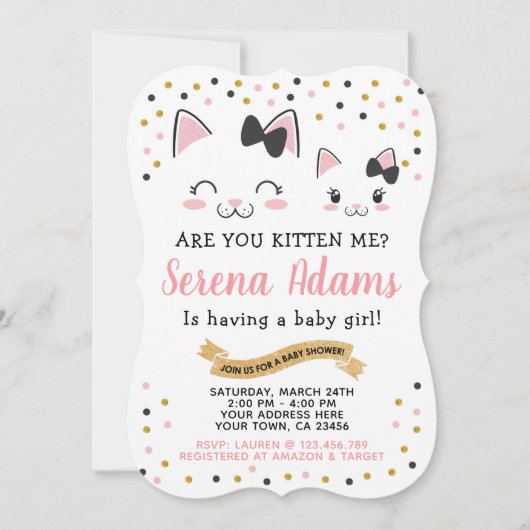 Uitnodiging tot Baby shower van Kitty Cat Girls (Voorkant)