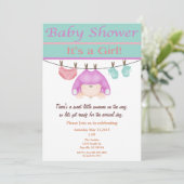 Uitnodiging tot Baby shower van lavendel en groen (Staand voorkant)