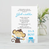 Uitnodiging tot Baby shower van Little Monkey Boy (Staand voorkant)