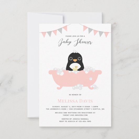 Uitnodiging tot Baby shower van Penguin (Voorkant)