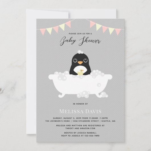 Uitnodiging tot Baby shower van Penguin (Voorkant)