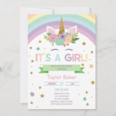 Uitnodiging tot Baby shower van Unicorn en Rainbow (Voorkant)