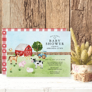 Uitnodiging tot Baby shower van waterverf Barnyard