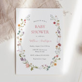 Uitnodiging tot Baby shower van wilde bloemen