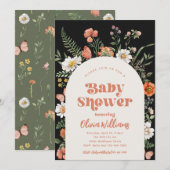 Uitnodiging tot Baby shower van wilde bloemen | Wi (Voorkant / Achterkant)