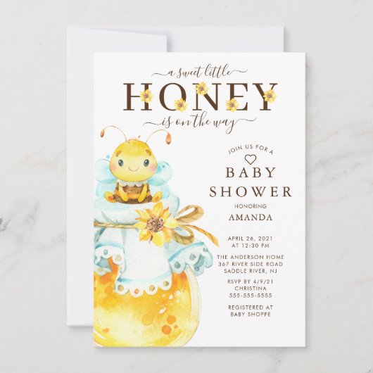 Uitnodiging tot Baby shower van zoete honingbijen (Voorkant)