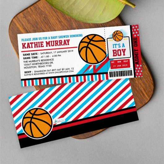 Uitnodiging tot Baby shower voor Basketball Ticket