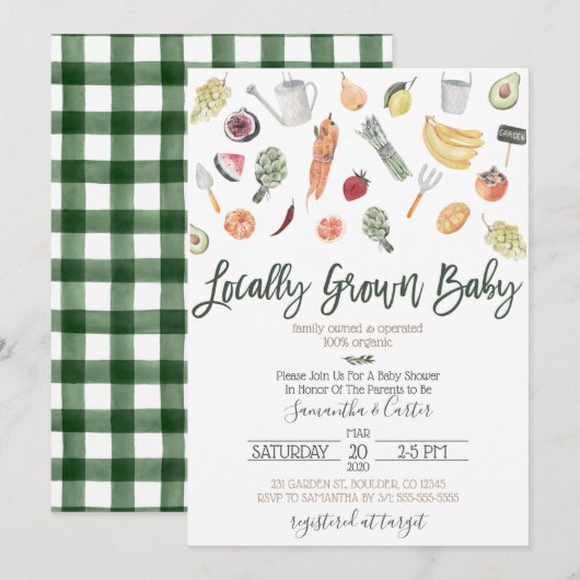 Uitnodiging tot Baby shower voor de boerenmarkt (Voorkant / Achterkant)