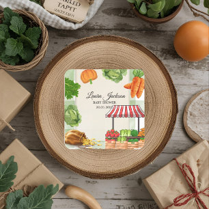 Uitnodiging tot Baby shower voor de boerenmarkt Vierkante Sticker