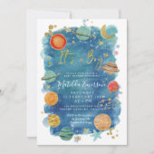 Uitnodiging tot Baby shower voor ruimtevaart (Voorkant)