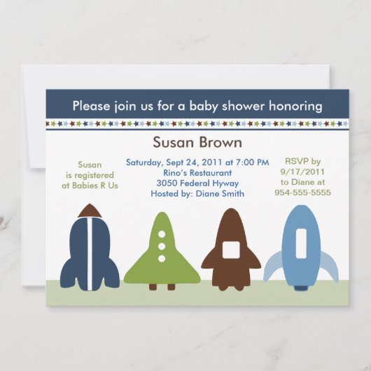 Uitnodiging tot Baby shower voor Space Rockets (Voorkant)