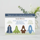 Uitnodiging tot Baby shower voor Space Rockets (Staand voorkant)