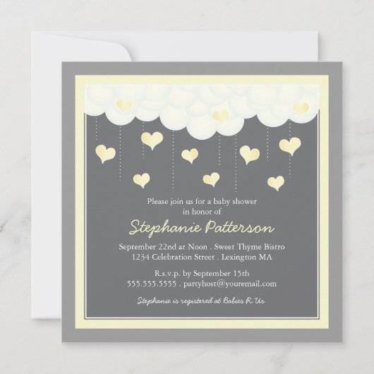 Uitnodiging tot Baby shower voor wolken en hart | (Achterkant)