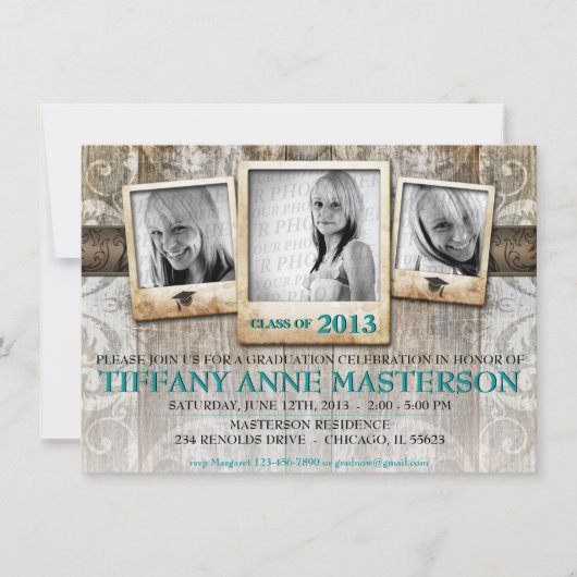 Uitnodiging tot bekendmaking Rustic Photo Afstuder (Voorkant)