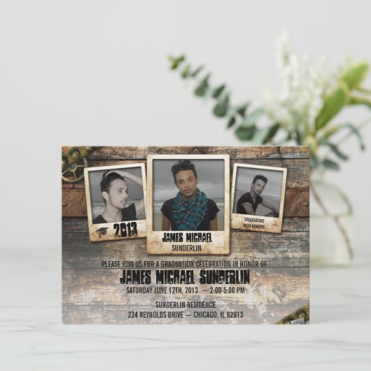 Uitnodiging tot bekendmaking Rustic Photo Afstuder (Staand voorkant)