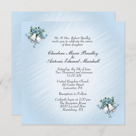 Uitnodiging tot blauwe bruiloft (Voorkant / Achterkant)