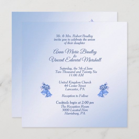 Uitnodiging tot blauwe bruiloft (Voorkant / Achterkant)