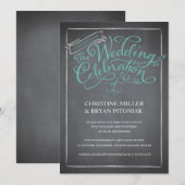 Uitnodiging tot blauwe bruiloft in het krijtbord (Voorkant / Achterkant)