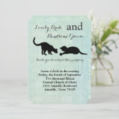 Uitnodiging tot  blauwe bruiloft voor speelse katt (Staand voorkant)