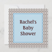 Uitnodiging tot blauwe en bruine Baby shower (Achterkant)