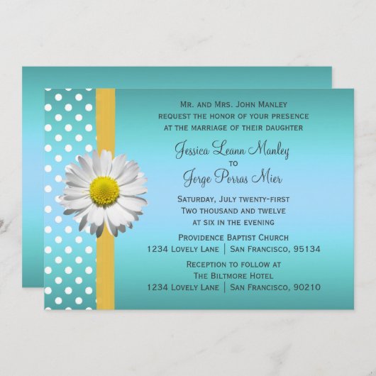 Uitnodiging tot blauwe en gele bruiloft (Voorkant / Achterkant)