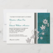 Uitnodiging tot blauwgroen en Charcoal Flower Wedd (Voorkant)