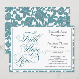 Uitnodiging tot blauwgroen Lace Faith Hope & Love 