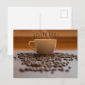 Uitnodiging tot briefkaart - Koffie - Neem deel aa (Voorkant / Achterkant)