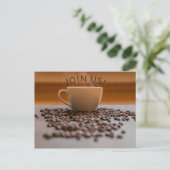 Uitnodiging tot briefkaart - Koffie - Neem deel aa (Staand voorkant)