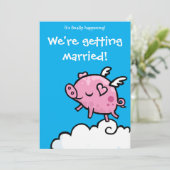 Uitnodiging tot bruiloft Flying Piggy (Staand voorkant)