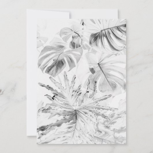 Uitnodiging tot bruiloft in witte tropische monste (Achterkant)