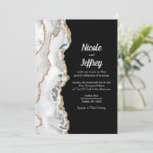 Uitnodiging tot bruiloft in zwart-wit Agate Elegan (Staand voorkant)