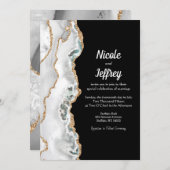 Uitnodiging tot bruiloft in zwart-wit Agate Elegan (Voorkant / Achterkant)