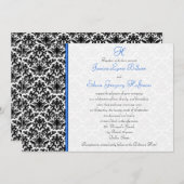Uitnodiging tot bruiloft in zwart, wit, blauw (Voorkant / Achterkant)