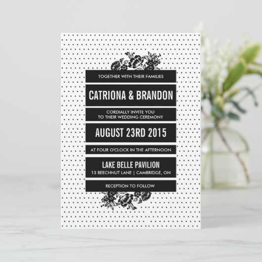 Uitnodiging tot bruiloft in zwart-witkleuren (Staand voorkant)
