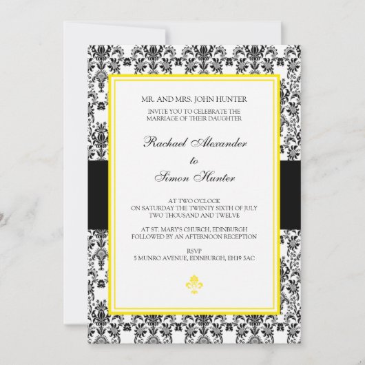 Uitnodiging tot bruiloft met zwart-wit en wit (Voorkant)