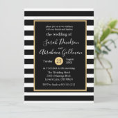 Uitnodiging tot bruiloft met zwarte en witte strep (Staand voorkant)