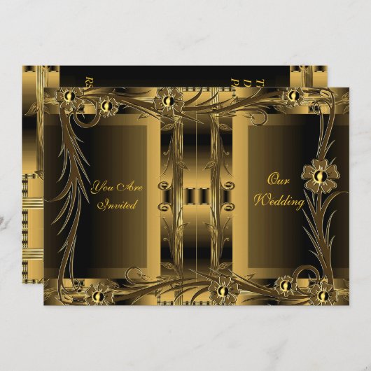 Uitnodiging tot bruiloft oud goud Deco Floral (Voorkant / Achterkant)