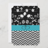 Uitnodiging tot bruiloft rond zwarte en blauwe Flo (Achterkant)