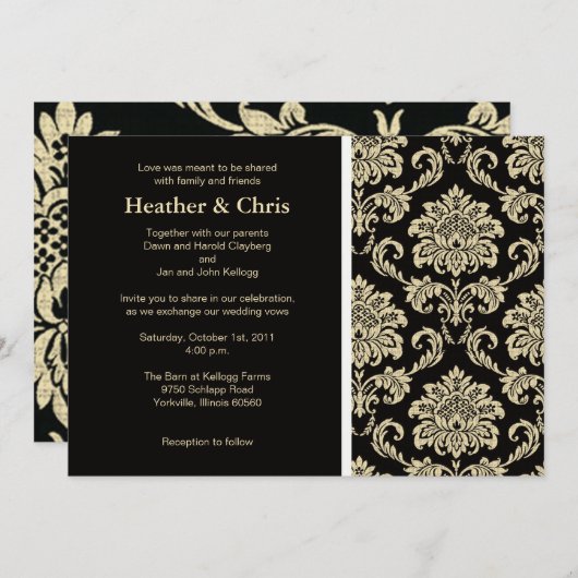 Uitnodiging tot bruiloft tussen Black en Ivory Dam (Voorkant / Achterkant)